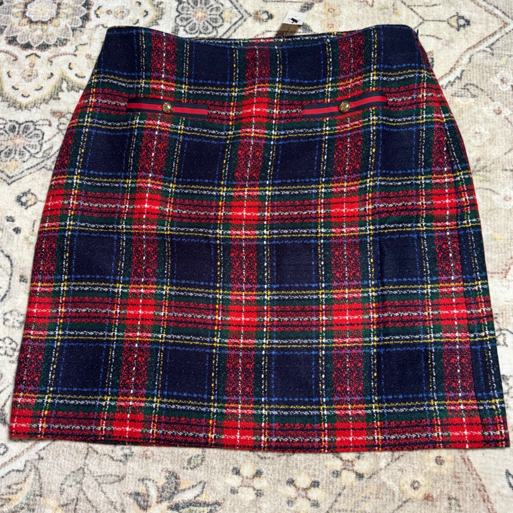 Talbots Red and Navy Plaid A-Line Skirt size 8